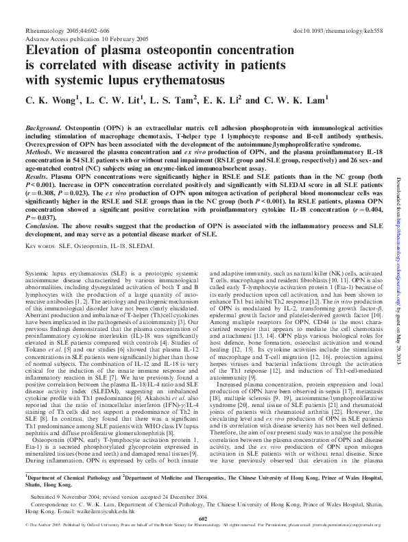 (PDF) Elevation of plasma osteopontin concentration is correlated with ...