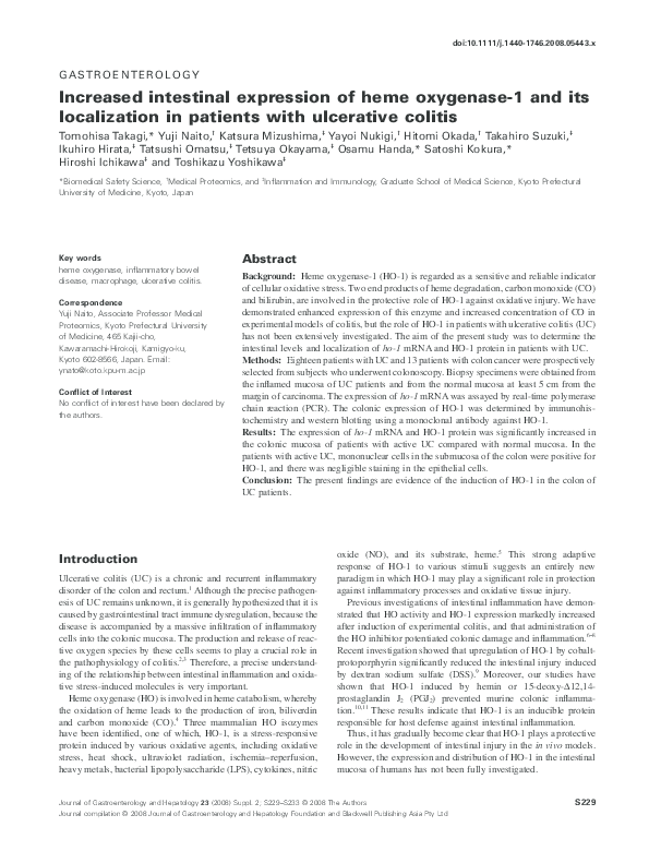 (PDF) Increased intestinal expression of heme oxygenase-1 and its ...