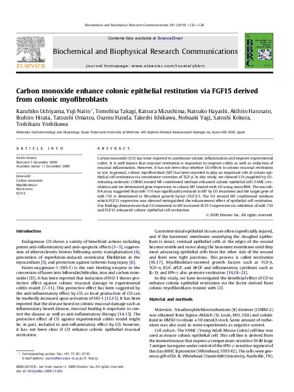(PDF) Carbon monoxide enhance colonic epithelial restitution via FGF15 ...