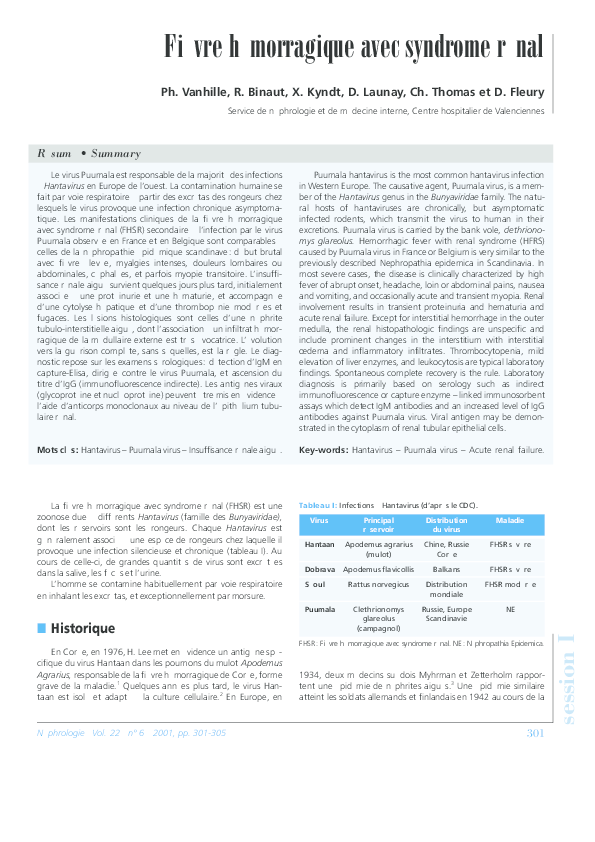 (PDF) Fièvre hémorragique avec syndrome rénal