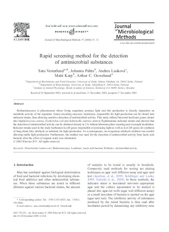 (PDF) Rapid screening method for the detection of antimicrobial substances