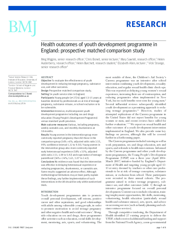 (PDF) Health outcomes of youth development programme in England ...