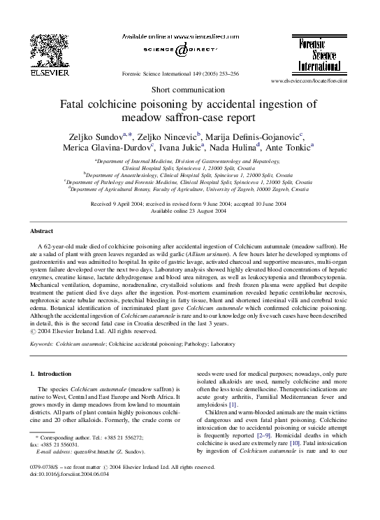 (PDF) Short communication Fatal colchicine poisoning by accidental