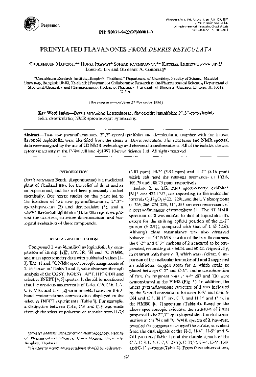 (PDF) Prenylated flavanones from Derris reticulata