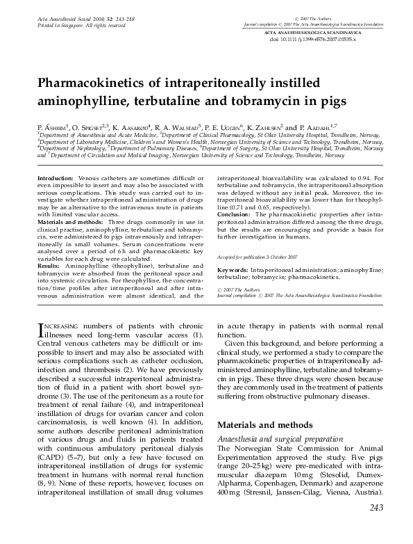 (PDF) of intraperitoneally instilled aminophylline, terbutaline and tobramycin