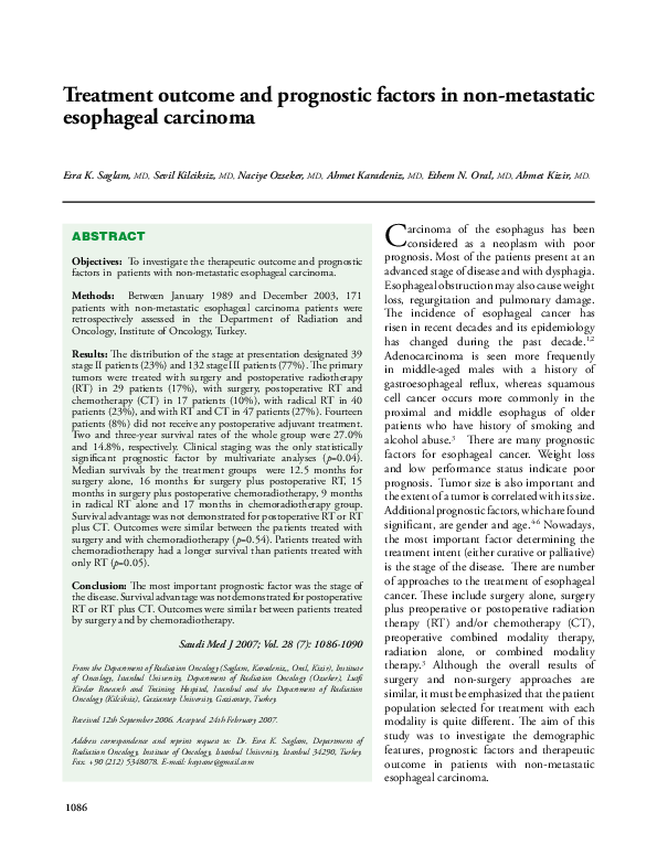 (PDF) Treatment outcome and prognostic factors in non-metastatic ...