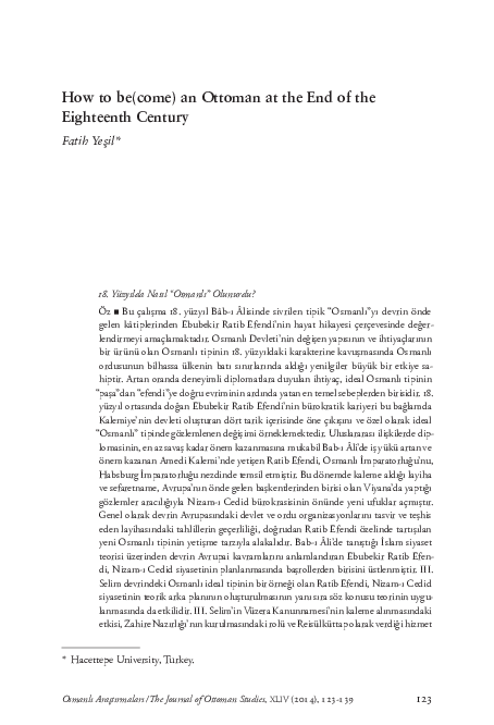 (PDF) How to be(come) an Ottoman at the End of the Eighteenth Century