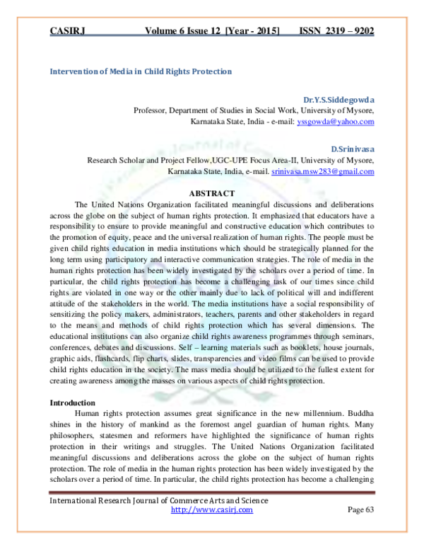 (PDF) Intervention of Media in Child Rights Protection