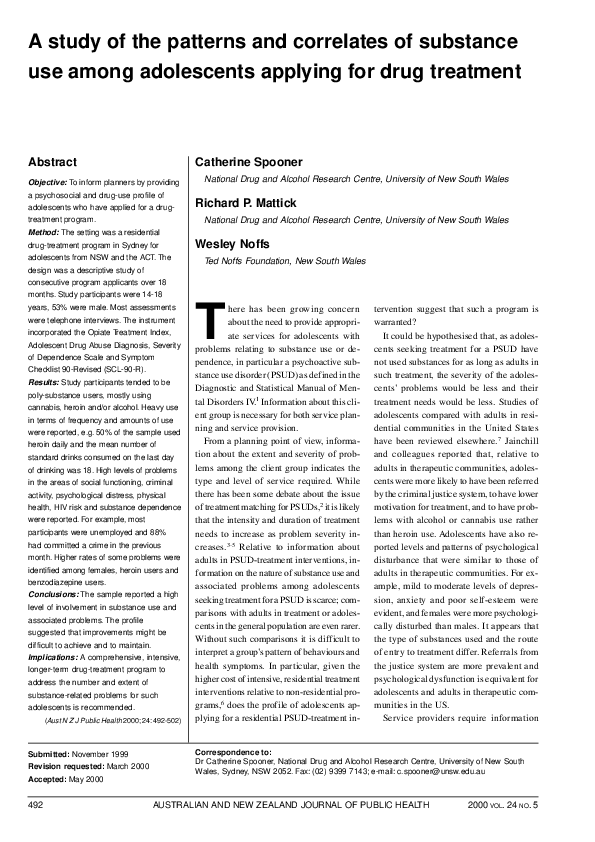 (PDF) A study of the patterns and correlates of substance use among ...