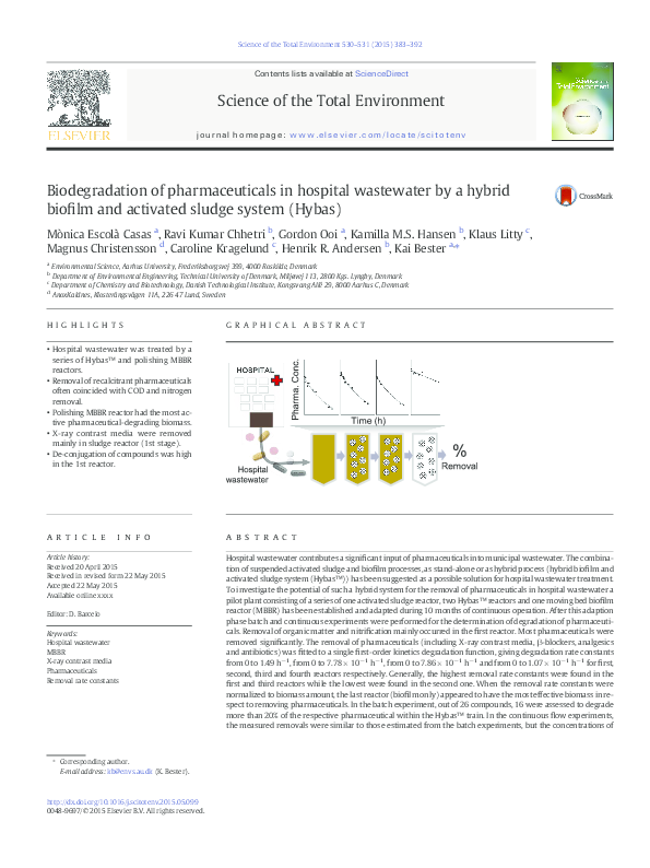 (PDF) Biodegradation of pharmaceuticals in hospital wastewater by a ...