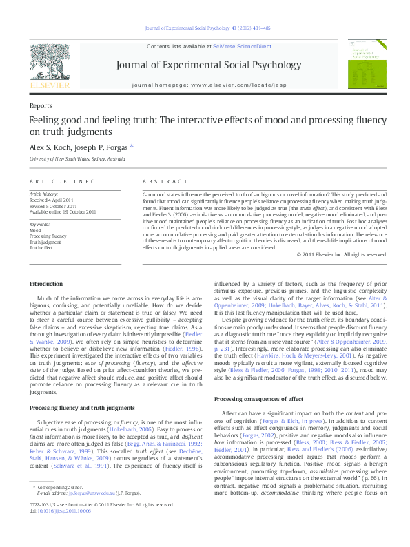 (PDF) Feeling good and feeling truth: The interactive effects of mood ...