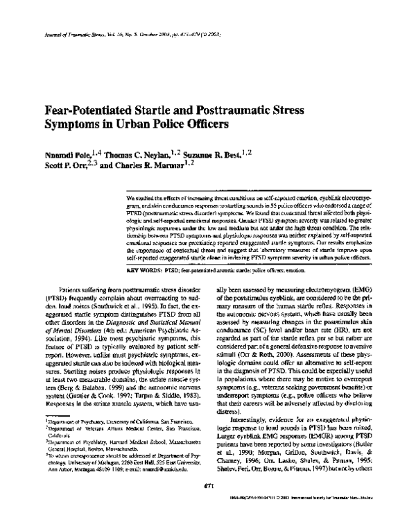 (PDF) Fear-potentiated startle and posttraumatic stress symptoms in ...