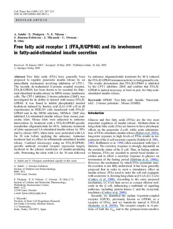 (PDF) Free fatty acid receptor 1 (FFA1R/GPR40) and its involvement in ...