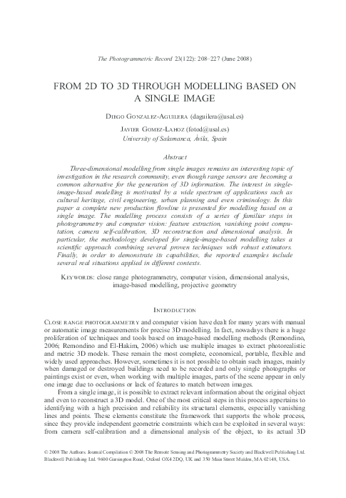 (PDF) From 2D TO 3D Through Modelling Based On A Single Image