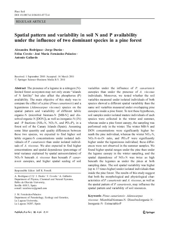 (PDF) Spatial pattern and variability in soil N and P availability ...