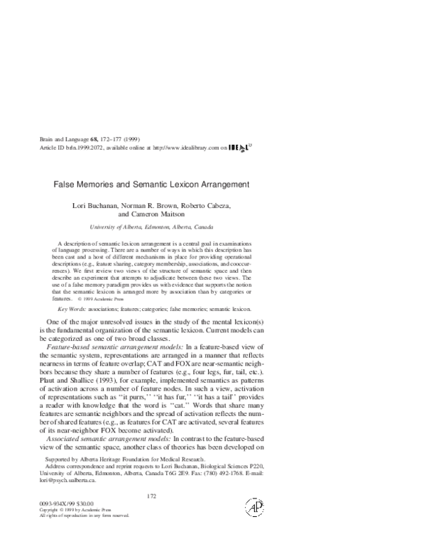 (PDF) False Memories and Semantic Lexicon Arrangement