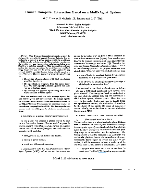 (PDF) Human computer interaction based on a multi-agent system