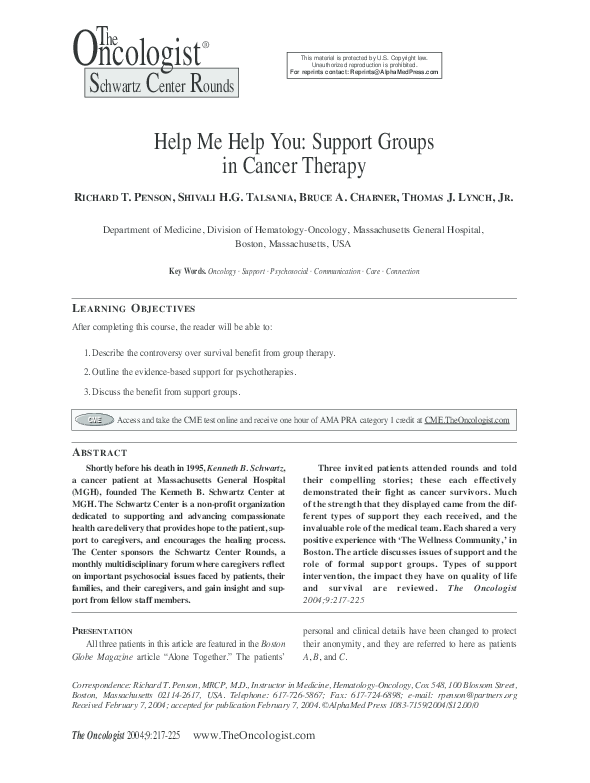 (PDF) Help Me Help You: Support Groups in Cancer Therapy