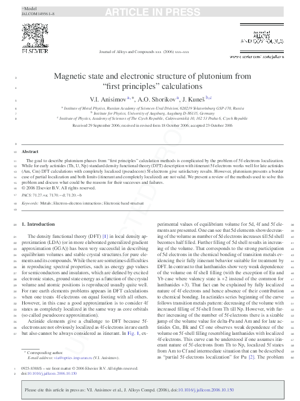 (PDF) Magnetic state and electronic structure of plutonium from “first ...
