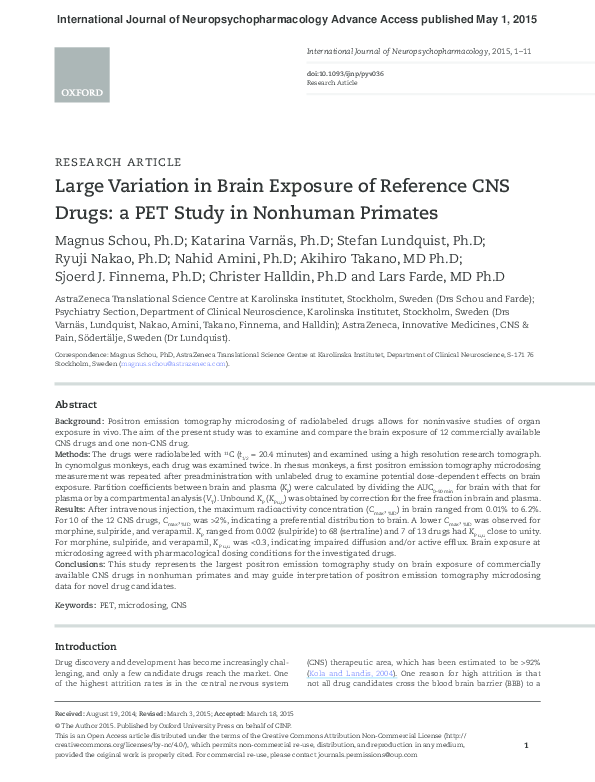 (PDF) Large variation in brain exposure of reference CNS drugs - a PET ...