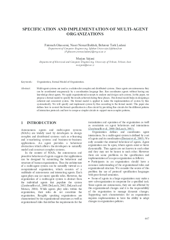 (PDF) Specification and implementation of multi-agent organizations