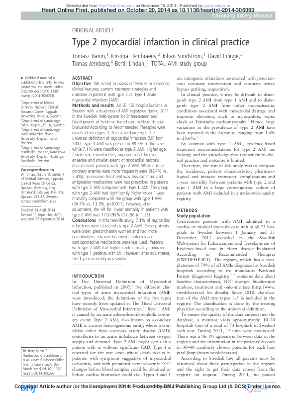 (PDF) Type 2 myocardial infarction in clinical practice