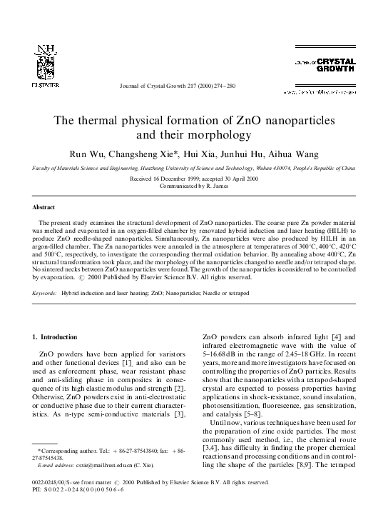 (PDF) The thermal physical formation of ZnO nanoparticles and their ...