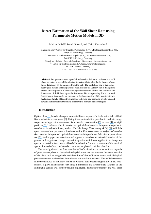 (PDF) Direct Estimation of the Wall Shear Rate Using Parametric Motion ...