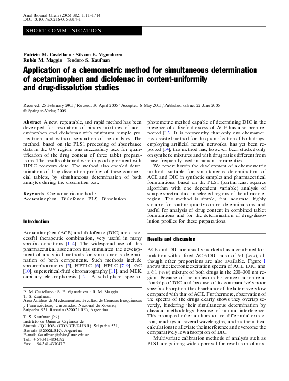 (PDF) Application of a chemometric method for simultaneous ...