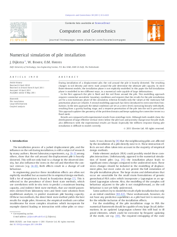 (PDF) Numerical simulation of pile installation
