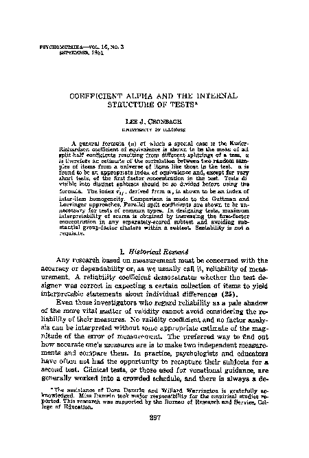 (PDF) COEFFICIENT ALPHA AND THE INTERNAL STRUCTURE OF TESTS