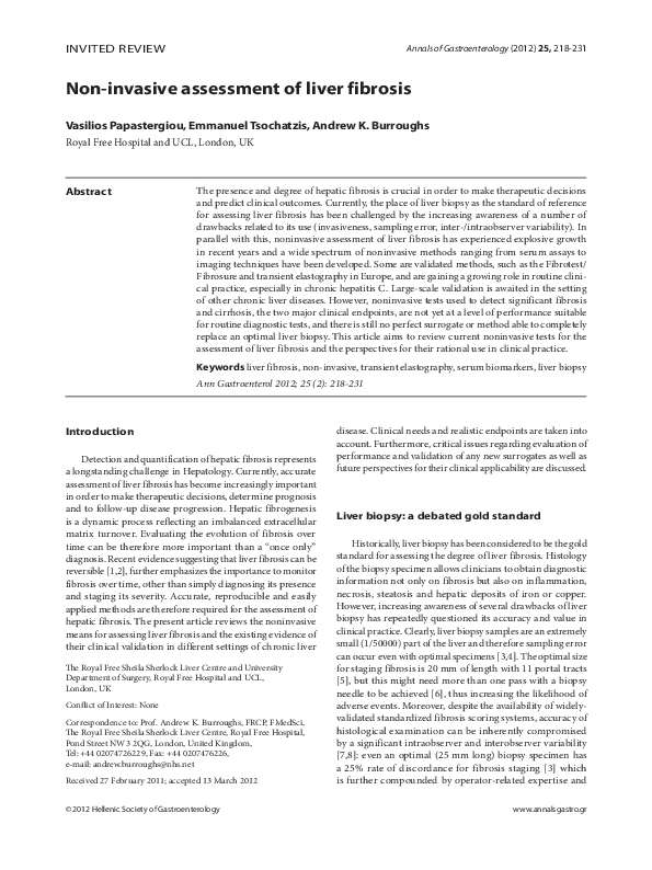 (PDF) Noninvasive assessment of liver fibrosis