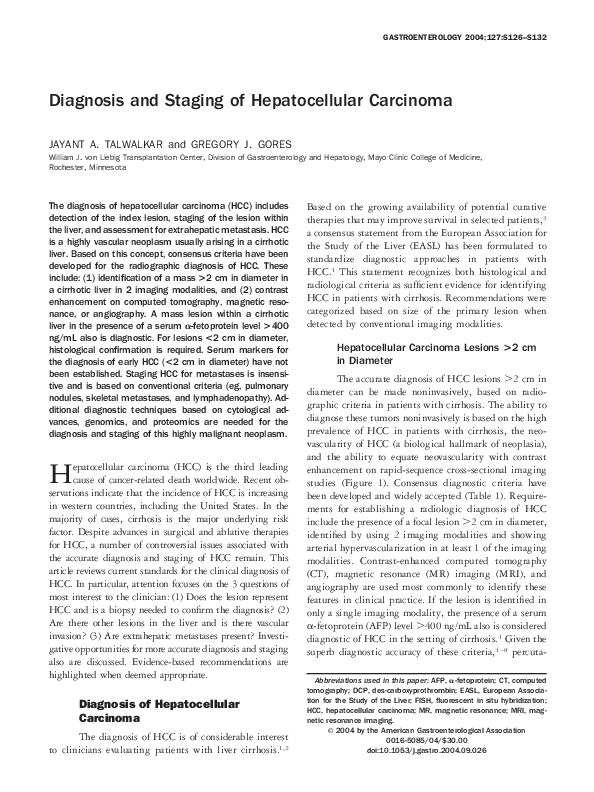 (PDF) Diagnosis and staging of hepatocellular carcinoma
