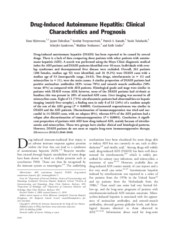 (PDF) Druginduced autoimmune hepatitis Clinical characteristics and