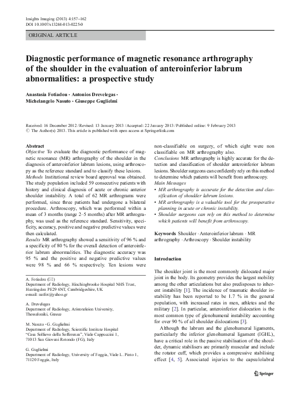 (PDF) Diagnostic Performance of Magnetic Resonance Imaging in the ...