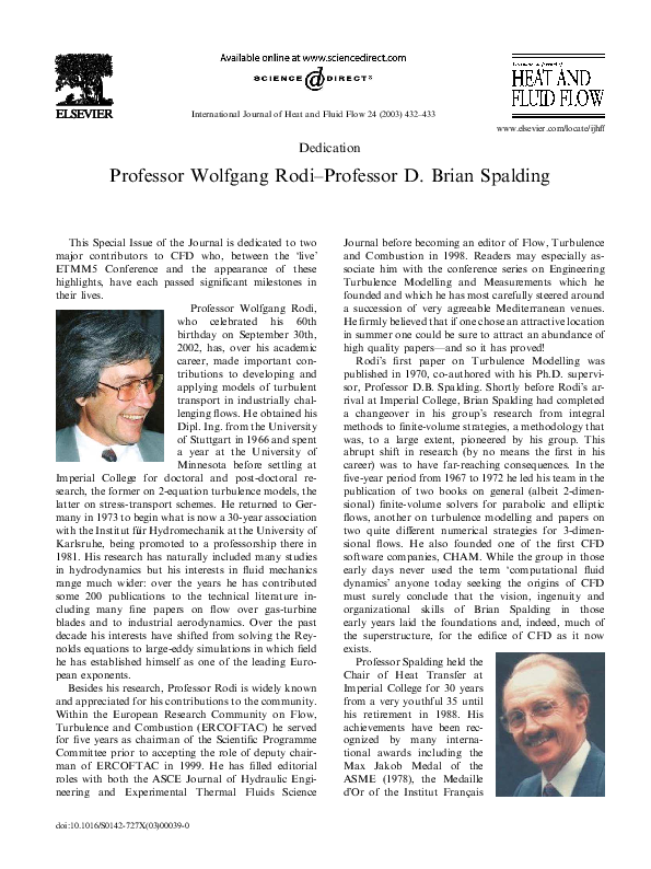 (PDF) Professor Wolfgang Rodi–Professor D. Brian Spalding