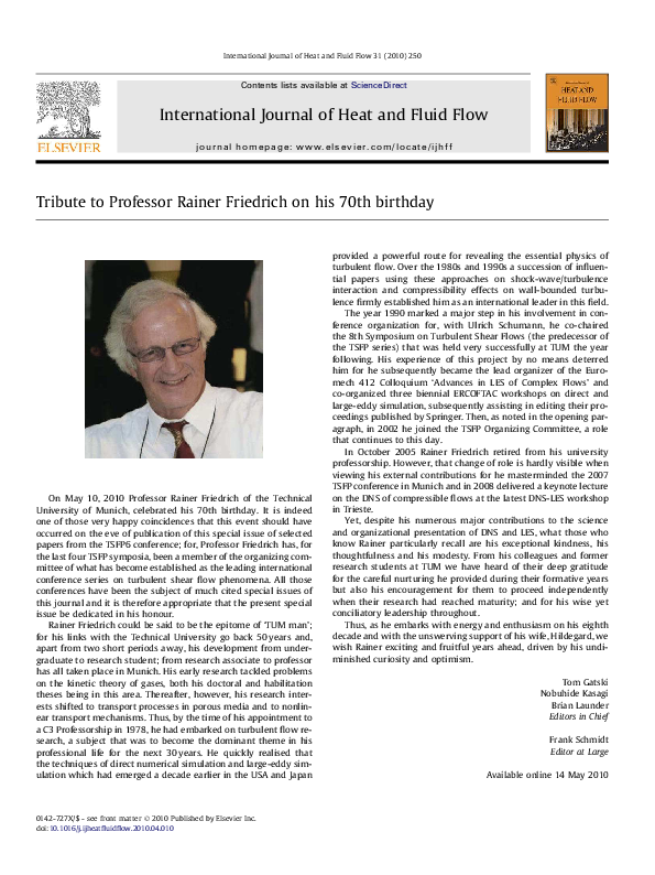 (PDF) Tribute to Professor Rainer Friedrich on his 70th birthday