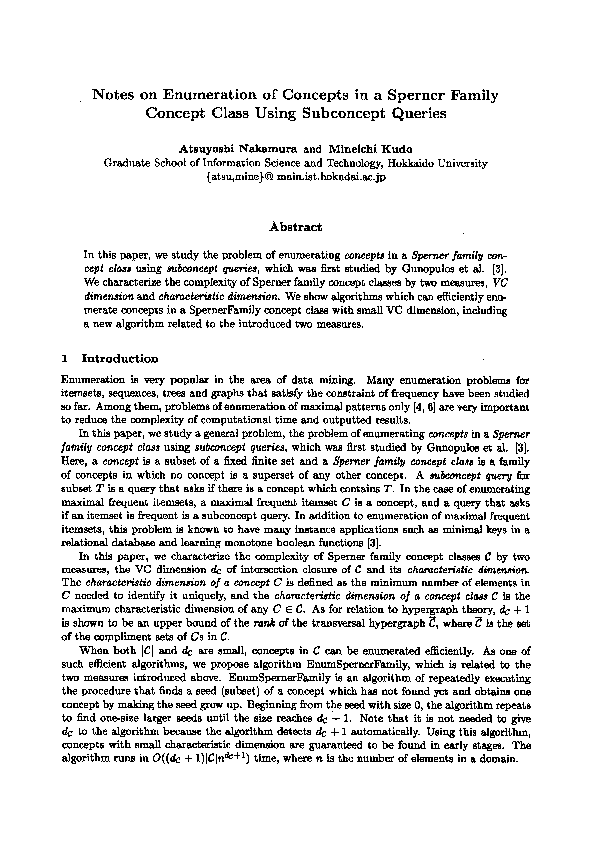 (PDF) Concept Class Using Subconcept Queries | Mineichi Kudo - Academia.edu