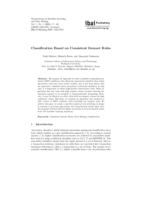(PDF) Classification Based on Consistent Itemset Rules