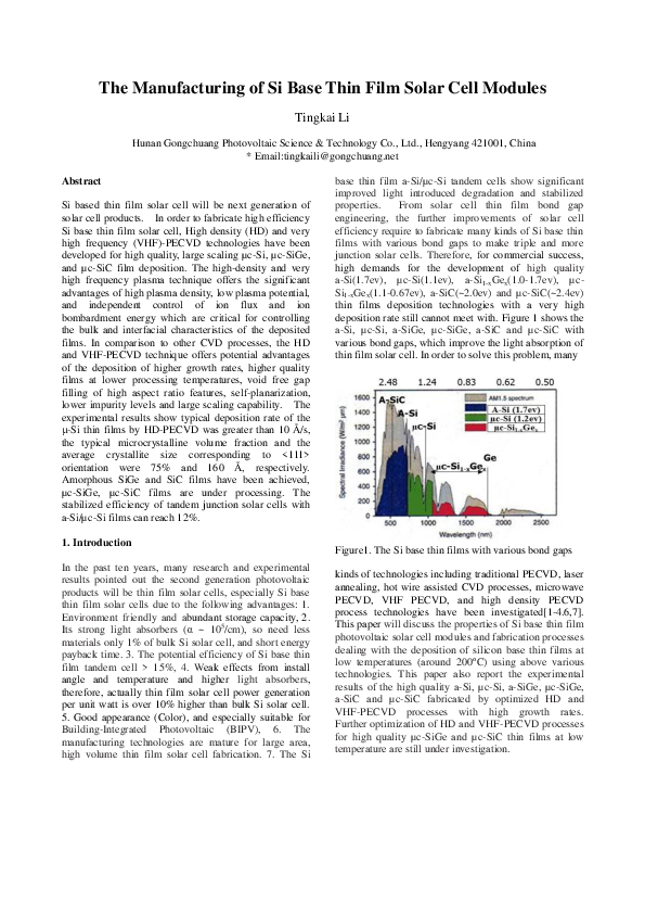 (PDF) The Manufacturing of Si Base Thin Film Solar Cell Modules