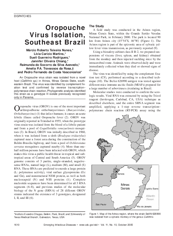 (PDF) Oropouche Virus Isolation, Southeast Brazil | Pedro Vasconcelos