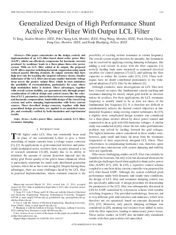 (PDF) Generalized Design of High Performance Shunt Active Power Filter ...