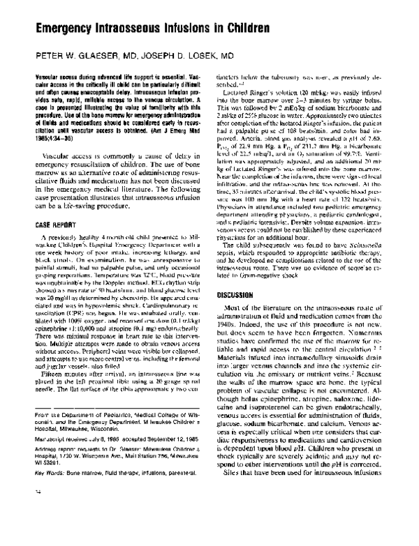 (PDF) Emergency intraosseous infusions in children