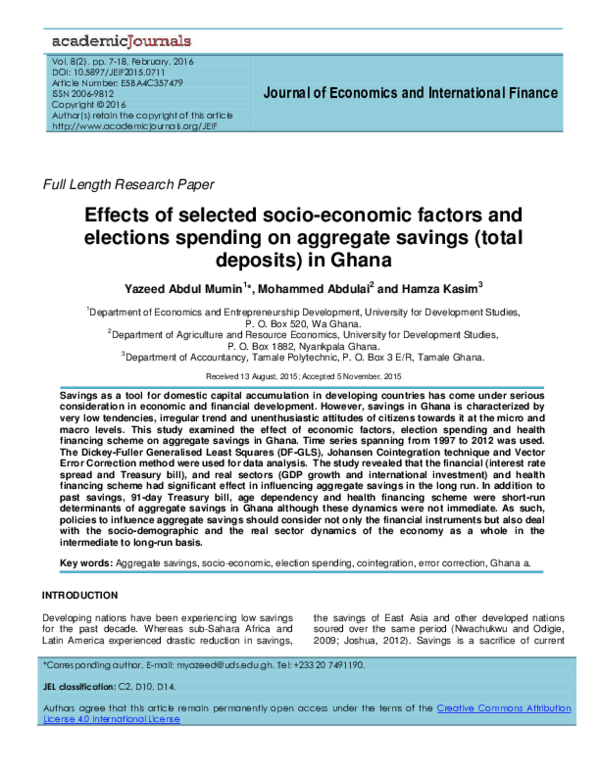 (PDF) Effects of selected socio-economic factors and elections spending ...