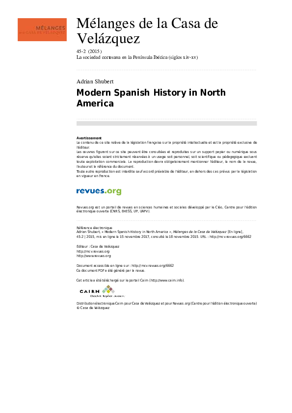 Modern Spanish History in North America Adrian Shubert Academia.edu