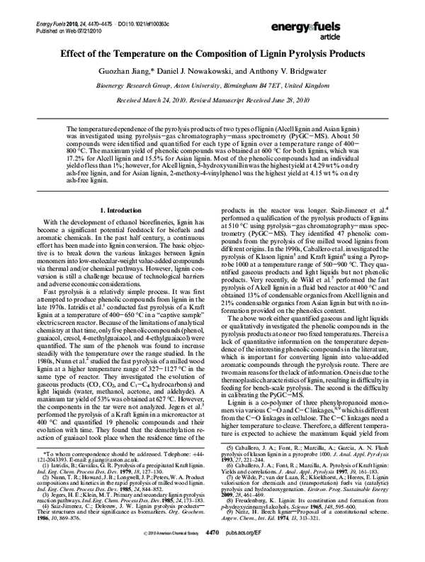 (PDF) Effect of the Temperature on the Composition of Lignin Pyrolysis ...