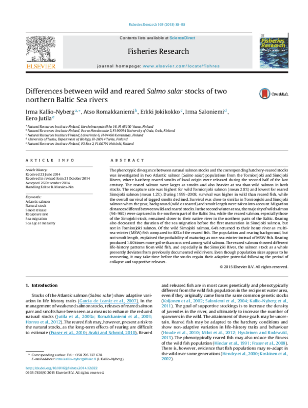 (PDF) Differences between wild and reared Salmo salar stocks of two ...