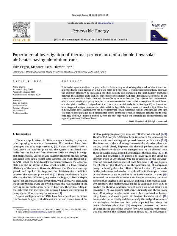 (PDF) Experimental investigation of thermal performance of a double ...