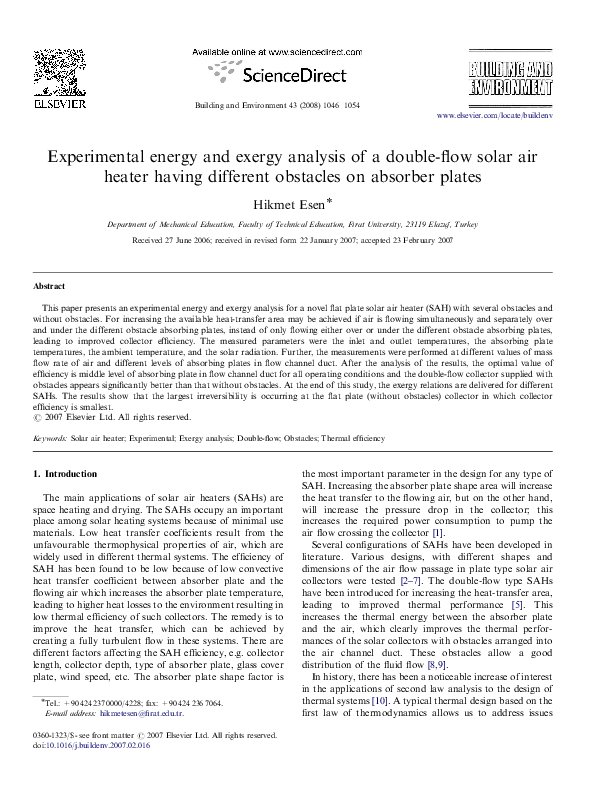 (PDF) Experimental energy and exergy analysis of a double-flow solar ...