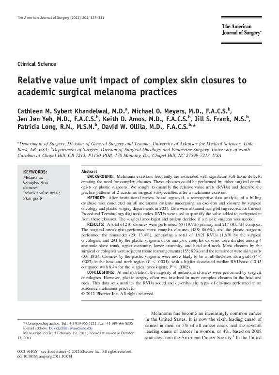 (PDF) Relative value unit impact of complex skin closures to academic ...